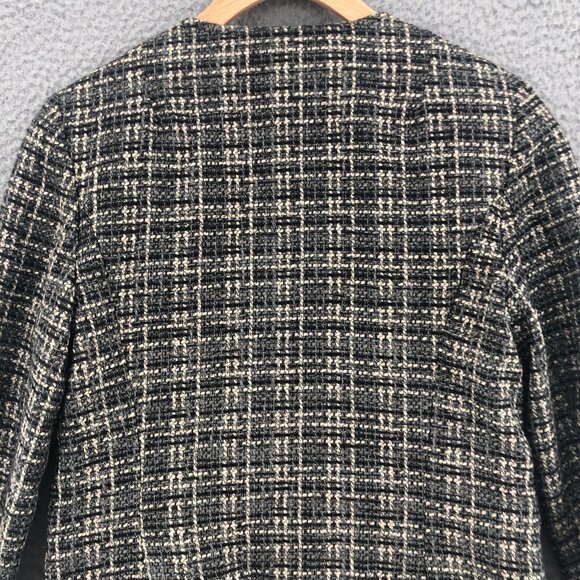 Banana Republic Blazer Womens 2 Petite Gray Wool Blend Tweed Zip 3/4 Sleeve PU - Picture 4 of 12